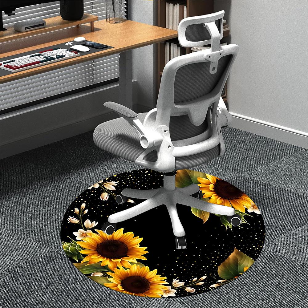 1pc Sunflower Frame Carpet for Office Non-Slip, Round Carpet, Soft & Comfortable, Carpet for Office, Lightweight Round Floor Mat yy251226083