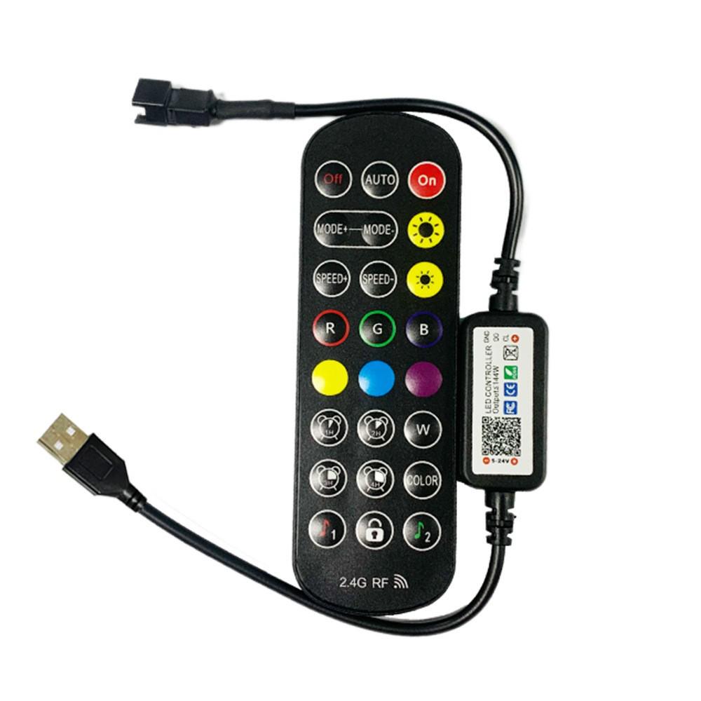 Bluetooth RGB LED Strip Controller, 24-Key Remote, Dream Color, Lotus Lamp, 5V/12V/24V, Seven-Color Dimmer