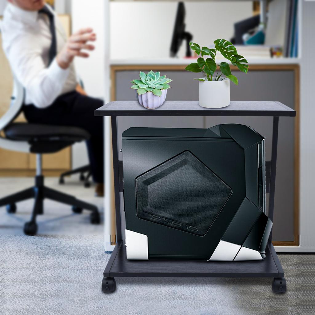 Mobile Computer Tower Stand On Lockable Wheels, 2-Tier Rolling Holder with 44lbs Capacity Per Shelf, Under Desk Organizer for PC