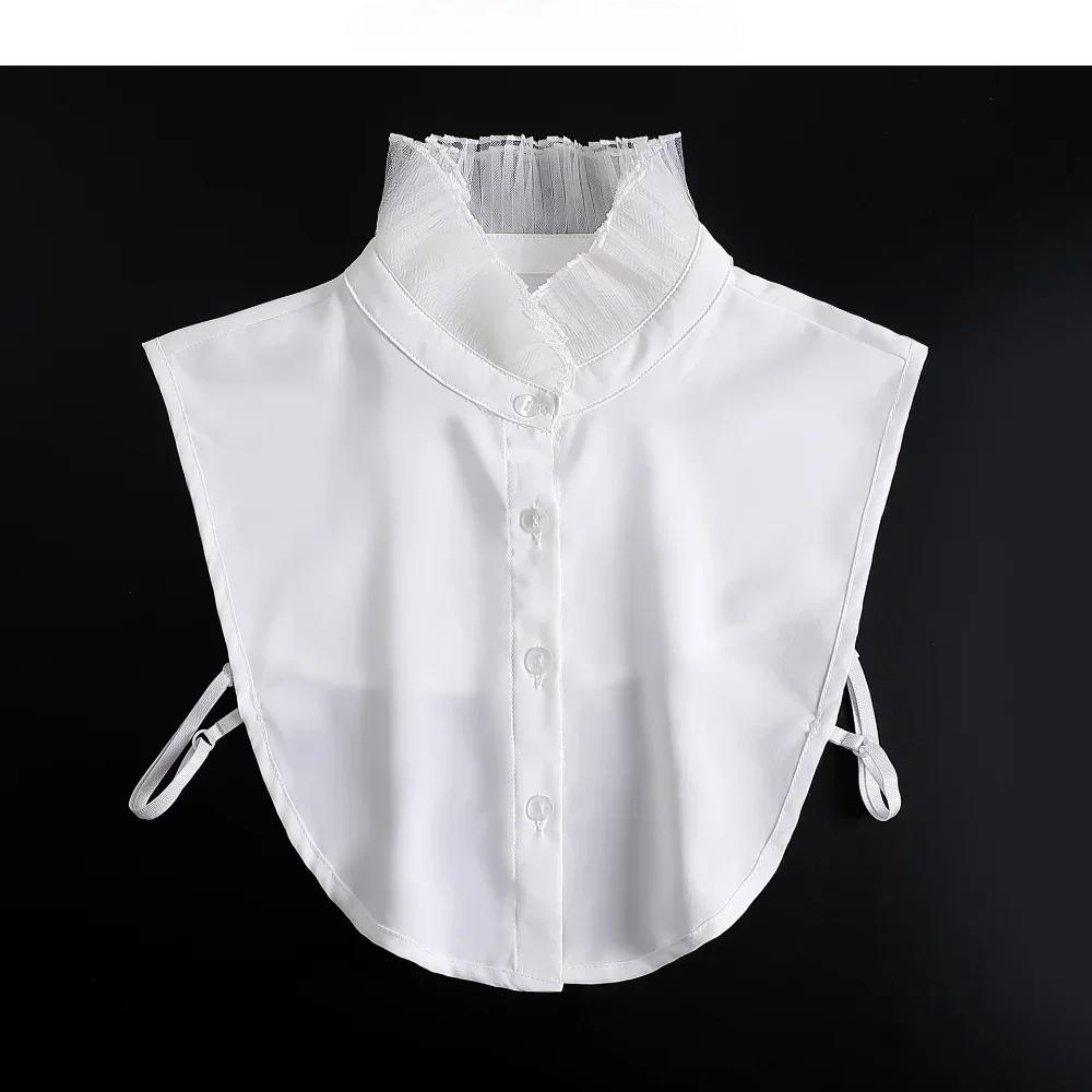Ruffle Front Tie Solid White Fake Collar for Women Stand Detachable Collar Fake Girls Vintage Lace Ladies False Blouse Collar