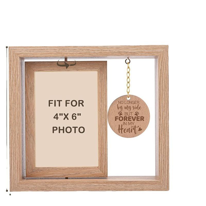 Wooden Photo Frame Postcard Photo Solid Wood Photo Frame Rotatable Desktop Ornament Pet Commemorative Photo Frame