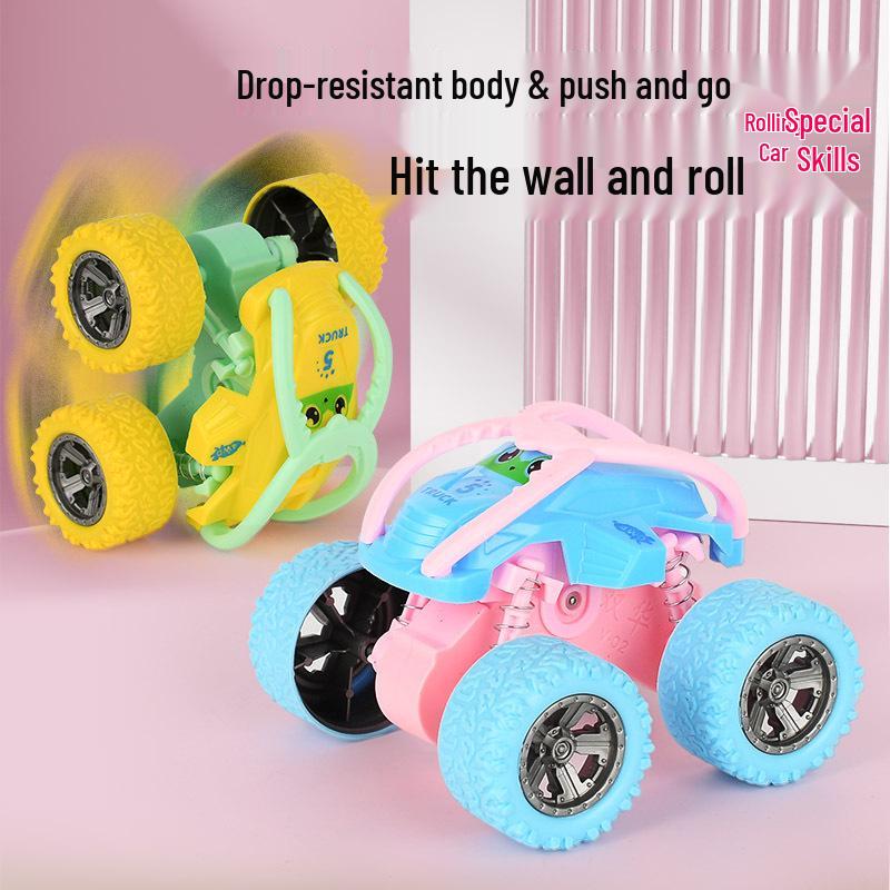 Kids' Four-Wheel Drive Inertia Toy Car - Macaron Rollover Stunt Vehicle