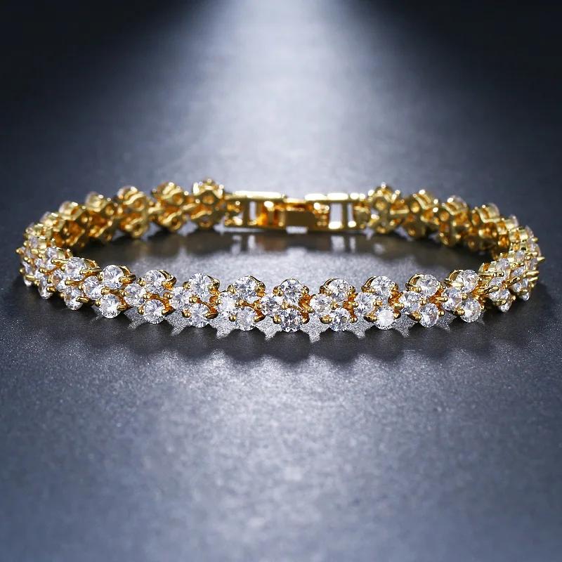 Luxury Hiphop Iced Out 4mm Cubic Zirconia Crystal Tennis Bracelets For Women Men Gold Color Silver Color Bracelet Chain Jewelry