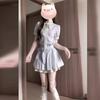 Japanese Contrasting Striped Splicing Dress Female Student College Style Small Man Versatile Over the Knee Design Short Skirt