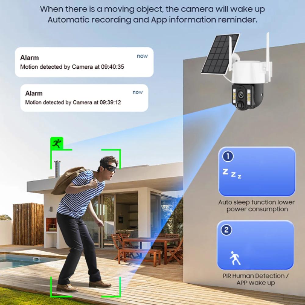 WIFI/4G Smart Solar Surveillance Camera, Available with 1, 2 or 3 Lenses (Single/Dual/Triple Screen), HD Night Vision CCTV