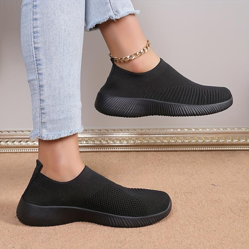 

Жіночі в язані кросівки, дихаючі сліпони, однотонні туфлі на м якій підошві для ходьби, великий розмір 42 чорний