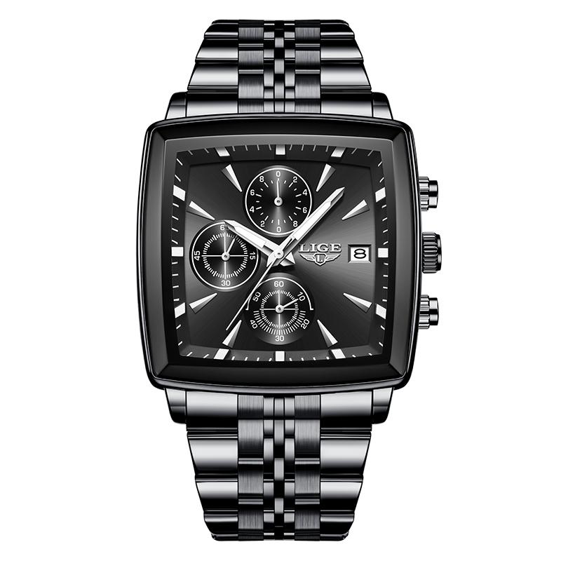Waterproof Watch For Men Casual Sports Luminous Men's Quartz Wristwatches Stainless Steel Square Chronograph Reloj Hombre