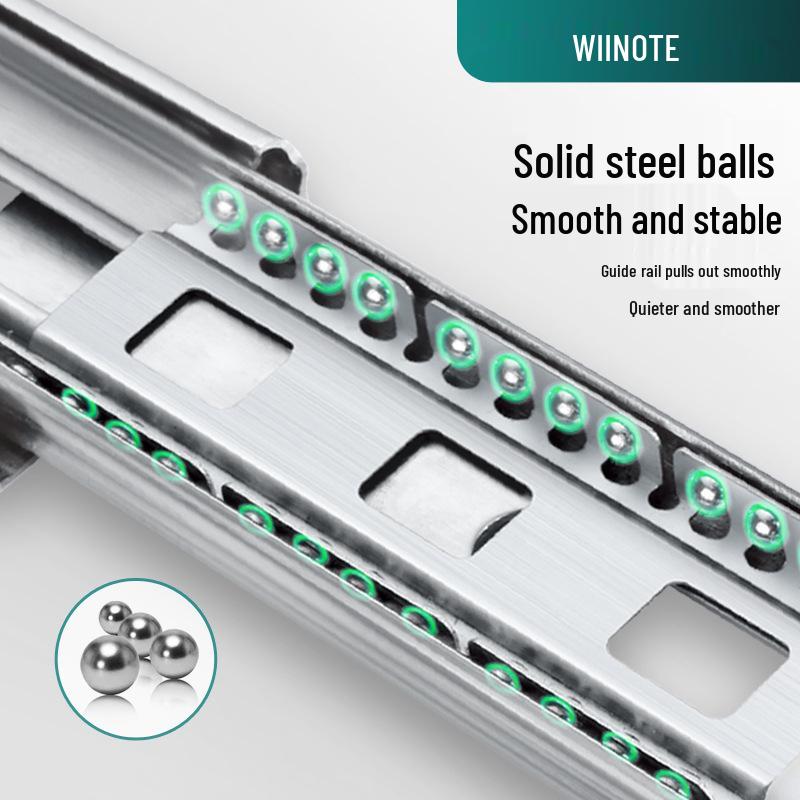 Silent Hydraulic Solid Steel Ball Bearing Drawer Slides - Three-Section Thickened Stainless Steel Damping Buffer Rails