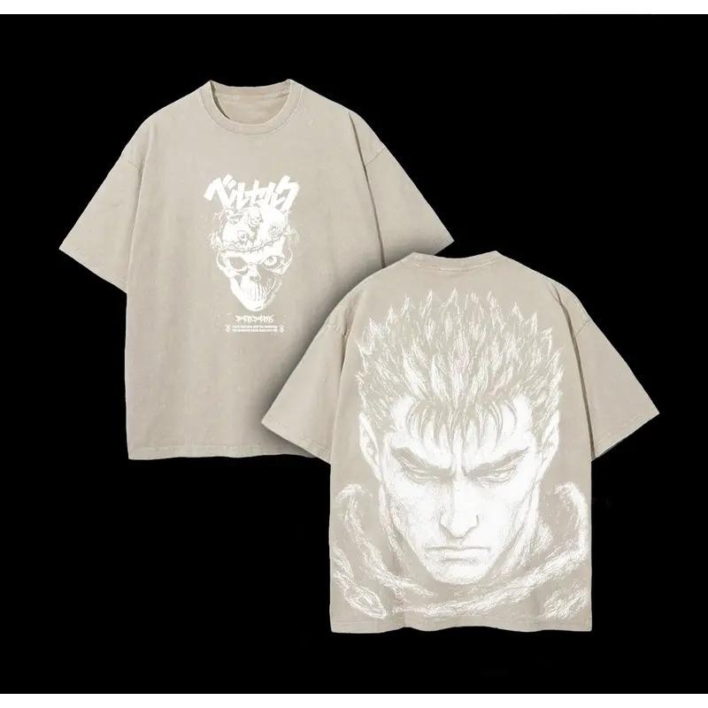 Anime Berserk Guts Printed Tee Men Women Washed Cotton T-shirts Short Sleeve Vintage T Shirt Harajuku Casual Oversized Tshirt