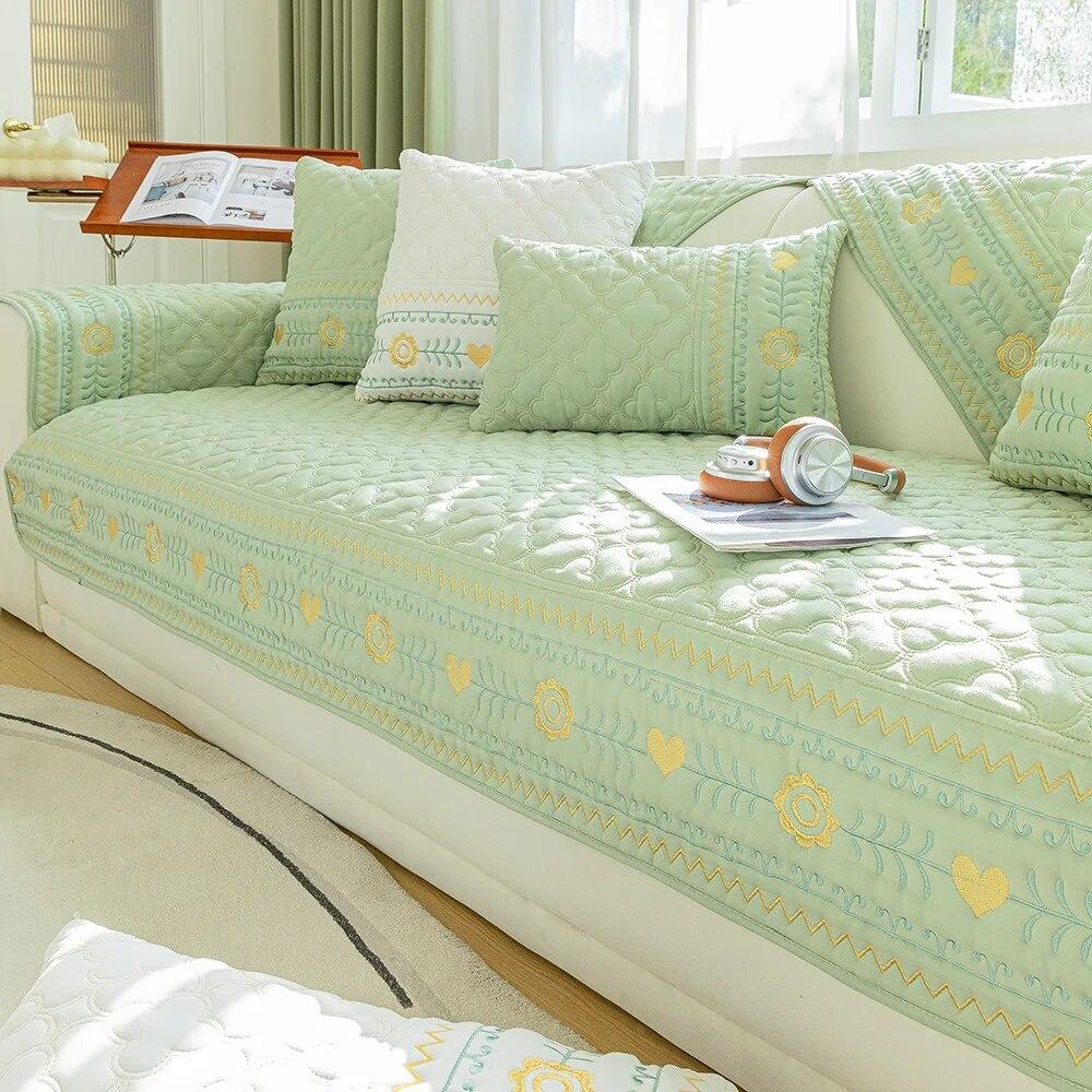 Embroidered Sofa Towel Pillowcase Polyester Cotton Sofas Cushion Anti Slip Wear-resistant Snowflake Patterned Sofa Cover Blanket