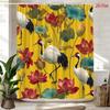 2D Flat, 2D Flat, One Piece of a 2D Flat Shower Curtain Featuring a Yellow Crane And Lotus Flower Design, Made of Polyester Fa