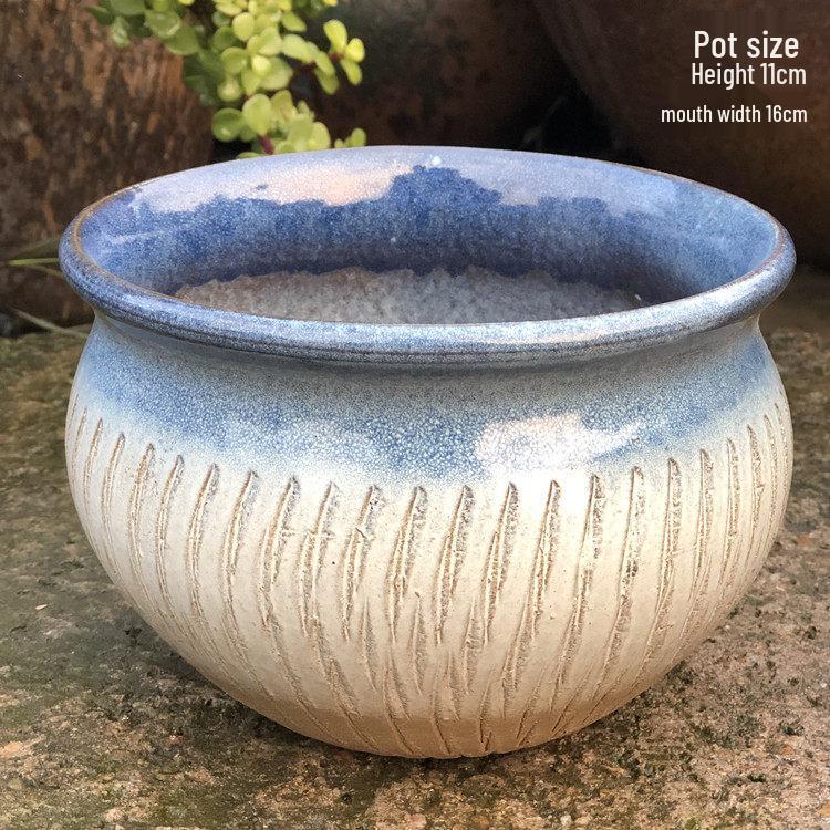 Handmade Large Coarse Pottery Succulent Flower Pot – Round Purple Sand Ceramic Planter