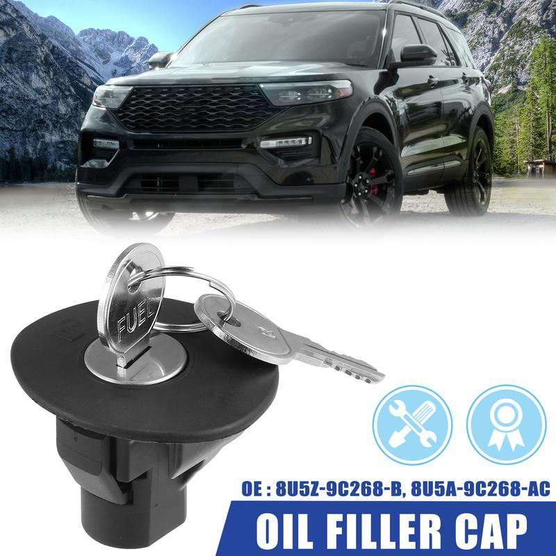 X Autohaux 8U5Z-9C268-B Car Locking Lock Fuel Plug Gas Cap Oil Fuel Tank Filler Cover with Key for Ford Explorer 2008-