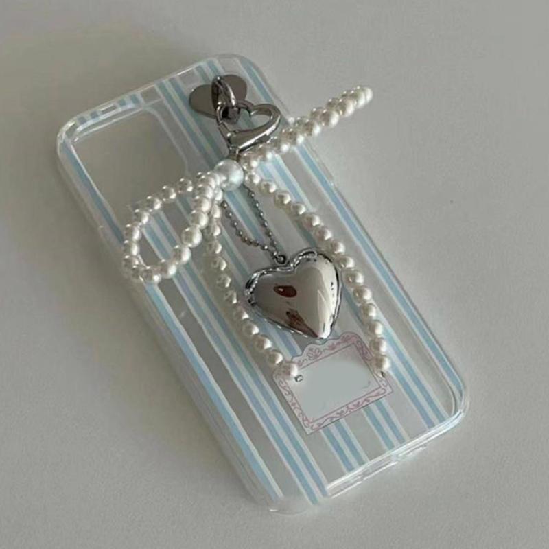 Bowknot Heart Phone Charm Detachable Pearls Bead Phone Lanyard Backpack Ornament