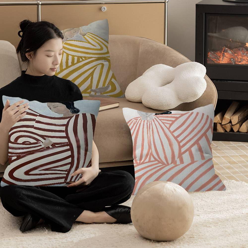 Abstract Line Geometry Curve Girl Pillow Anime Pillow Sofa Bed Head Pillow Cover Cushion Cover 45x45 Cm Fashion