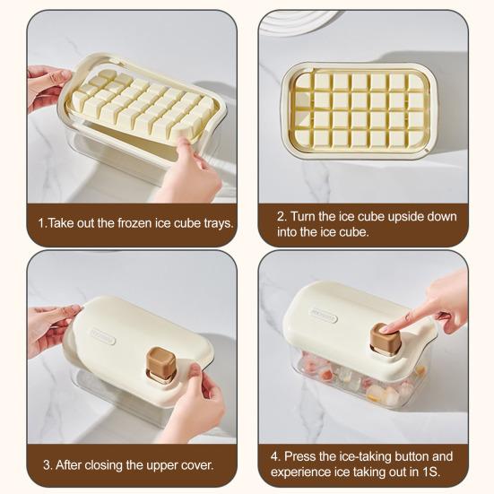 Double-Layer Ice Cube Tray with Lid One-Touch Release Silicone Ice Mold for Cocktails BPA-Free Plastic Freezer Box with Scoop