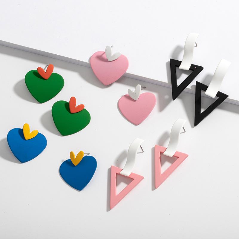 Trendy Geometric Heart Stud Earrings - Japanese & Korean Street Style