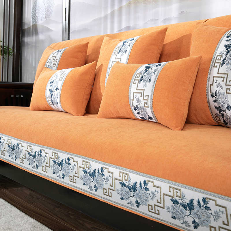 Neues chinesisches Chenille-Sofa-Kissen, universell für alle Jahreszeiten, rutschfestes Sitzkissen aus Massivholz, hochwertiger Mahagoni-Sofabezug, Vollbezug