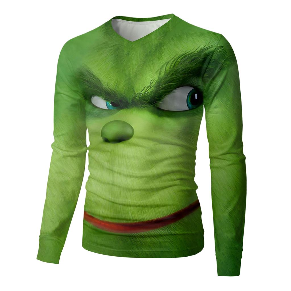 Men's Fashion Printed V-Neck Casual Long-Sleeved T-Shirt Bottoming Shirt Top