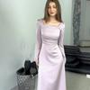 Spring 2024 Slimming Rhinestone Bandage Satin Dress with Long Sleeves for Women