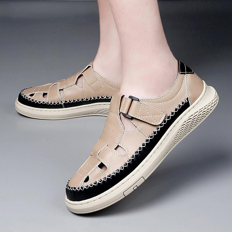 New Anti-collision Toe Men's Sandals Hot-selling Leather Beach Shoes Comfortable Roma Footwear Male Casual Summer Flats Sandaly