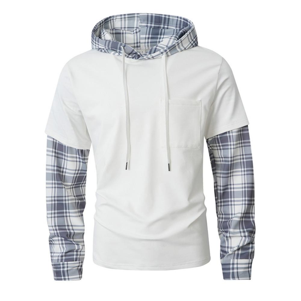 2026 Autumn New Fake Two Piece Men s Hoodie Korean Fashion Harajuku Casual Loose Men s Hoodie Pullover Sweatshirt Streetwear S белый