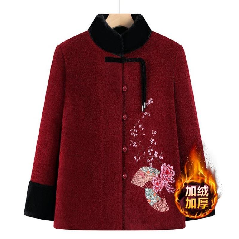 Winter Velvet Thickened Padded Jacket Women's Stand-up Collar Warm Padded Jacket Old Lady Padded Jacket