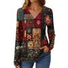 Women's Casual Fashion Brushed Retro Floral Print Long Sleeve V-Neck Top T-Shirt