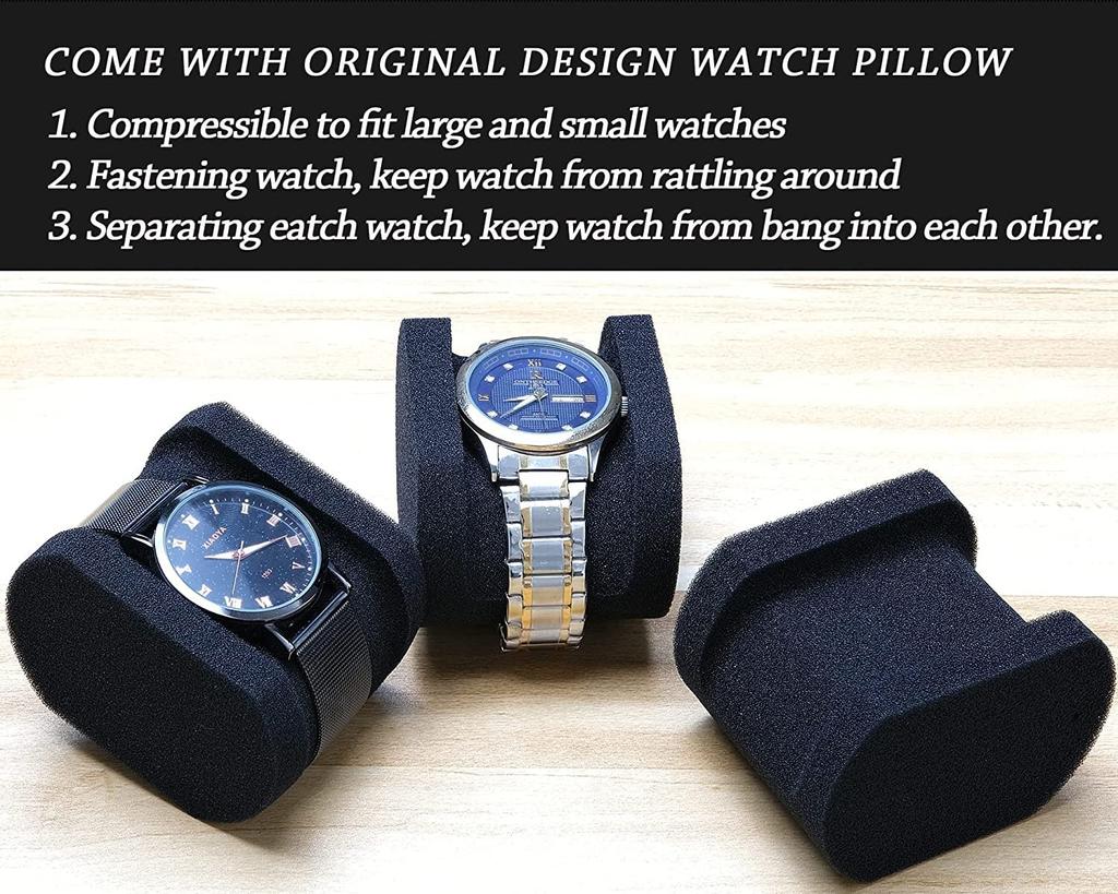 RIGICASE Hard Watch Travel Case Portable Display Storage Organizer Box with Soft Foam Pillow 4-Slot Men's Roll,