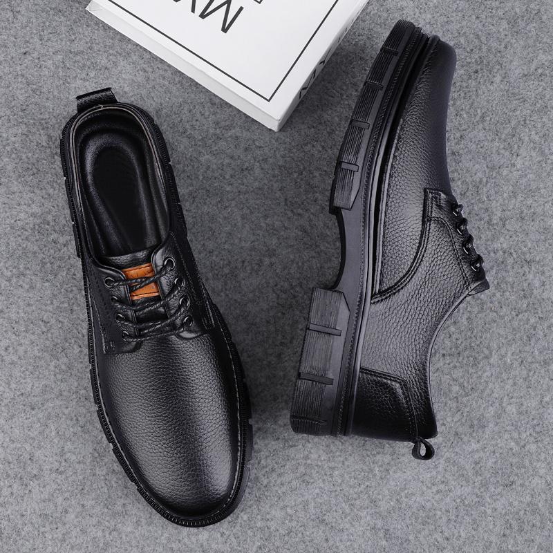 Fashion Genuine Leather Men's Shoes Fashion Casual Outdoor Black Sneakers High Quality Classic Breathable Lace-up For Men's Dress Shoes