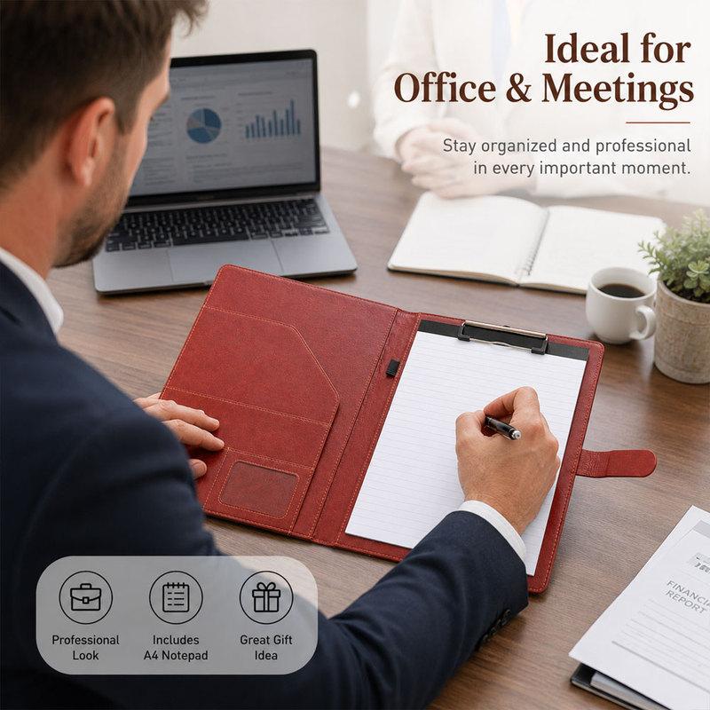 1-pack A4 leather folder/business manager folder, magnetic clasp design, with storage function and note pad