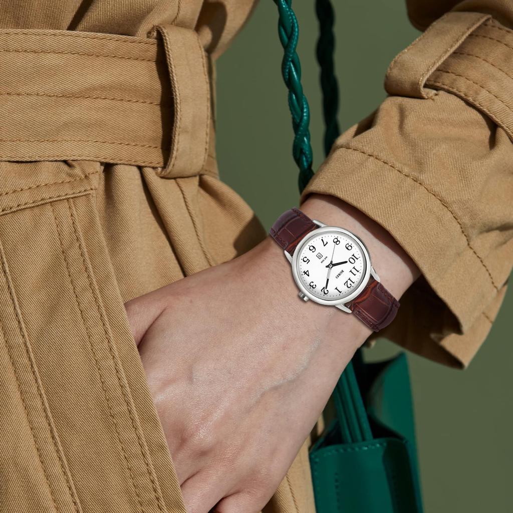 BUREI Analog Quartz Date Luminous Leather Celebration Gift Women's Watch, Stylish, Waterproof, Display, Dial, Easy-to-Read Dial, Strap, Simple,