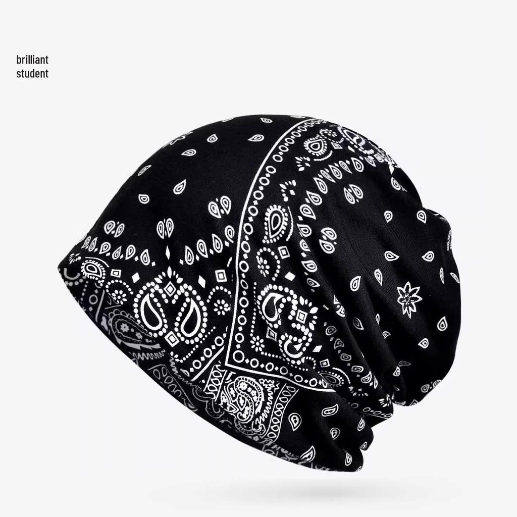 Unisex Paisley Cotton Cuffed Beanie: Spring/Summer Double Layer Stretch for Trendy Street Dance Fashion