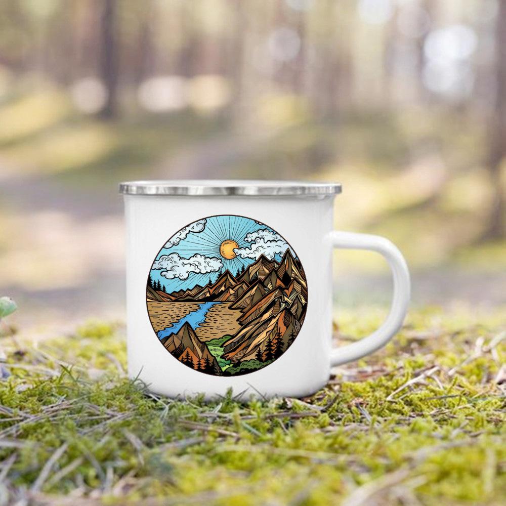And So The Adventure Begind Printed Mug Campfire Party Beer Coffee Mugs Camping Enamel Cup Mountain Handle Cups Gifts for Camper