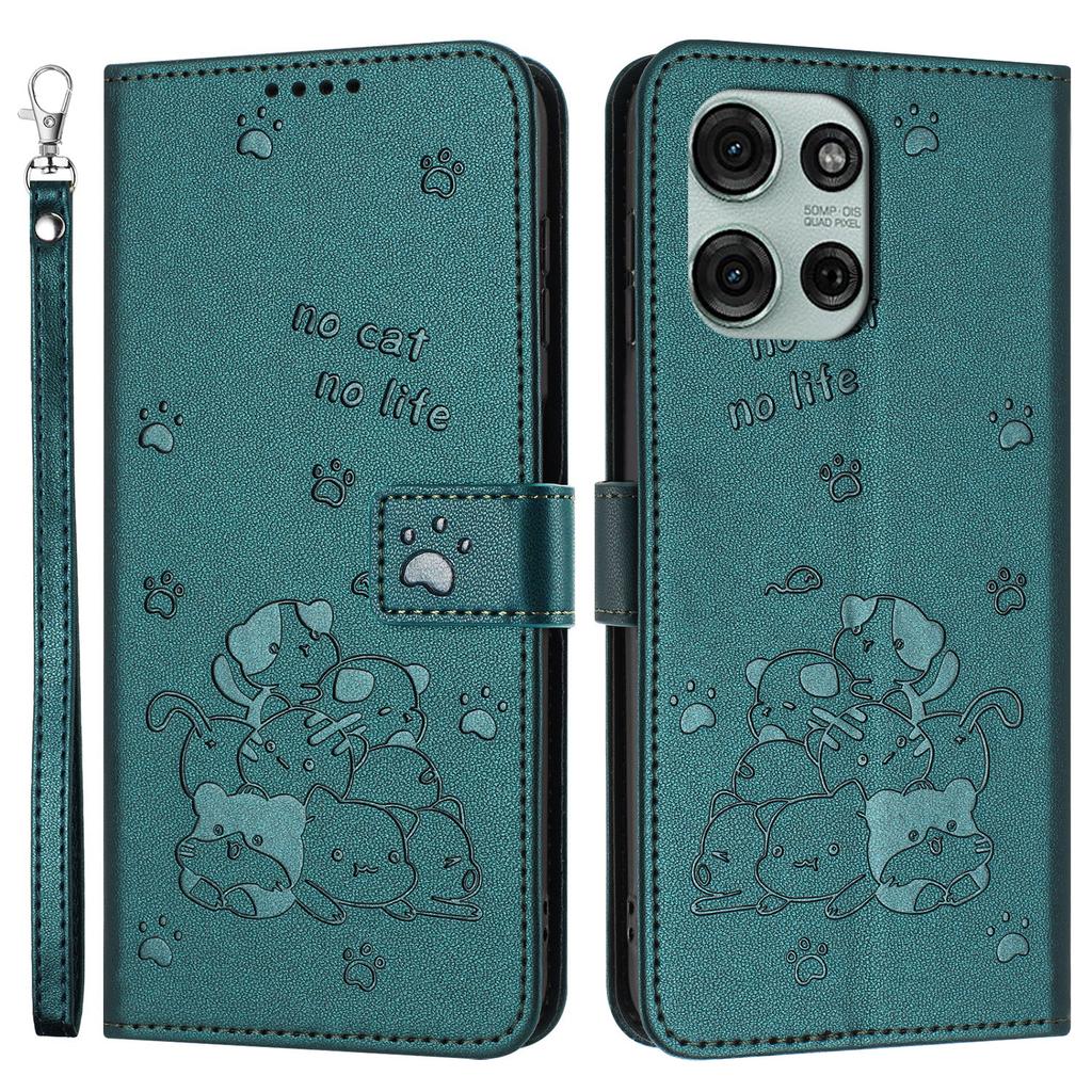 For Motorola Moto G75 5G Case with Strap Cats Imprint Leather Wallet Phone Cover