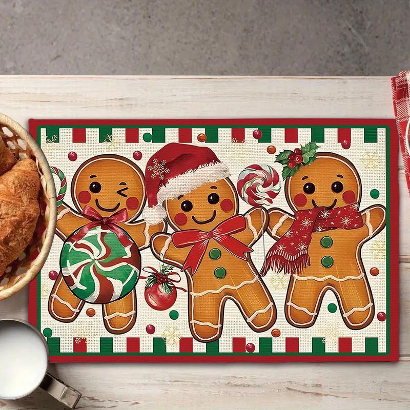 2024 Fete de masă din in de Crăciun - Decor de sărbători festive, izolate, design imprimat