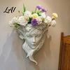 Scultura da Parete Moderna con Spazio per Piante Forma di Volto di Fata Vaso Ragazza Fioriera Montata Resina Resistente Decorazione Giardino Vaso per Interno Esterno,