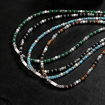 Vnox Collier Perles Pierre Naturelle Acier Inoxydable pour Hommes Femmes, Choker Tendance avec Breloques, Bohème Longueur Réglable 45-53cm Bijoux