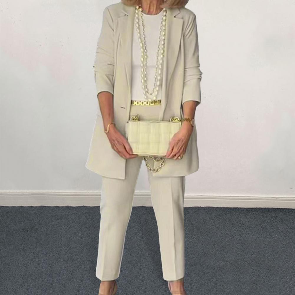 Costume Décontracté pour le Travail Ensemble Tailleur Élégant pour Femme d'Affaires avec Manteau à Revers Bouton Unique Pantalon Droit Taille Haute Long pour Ol
