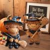 2Pcs Halloween Highland Cow Resin Figurine Wizard Hat Pumpkin Broom Cattle Statue