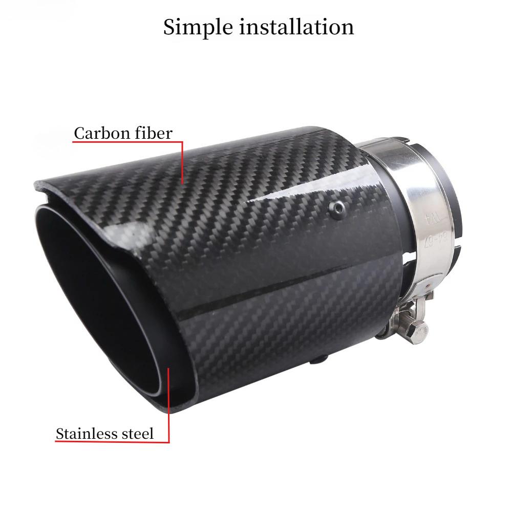RONSI 1 Pcs Universal Car Glossy Carbon Fiber Black Muffler Tip Exhaust System Pipe Mufflers Nozzle Universal Straight Stainless