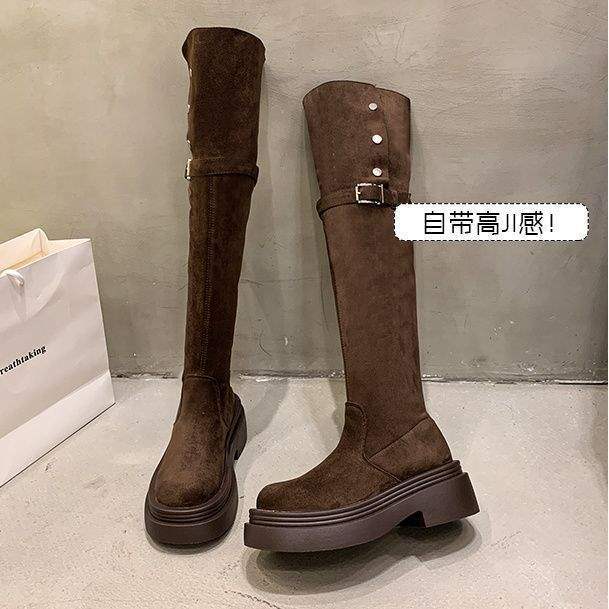 Two Wear Folded Thick-soled Boots for Children, New Thick-heeled Knee Knight Boots In Autumn and Winter 2025, Spring and Autumn