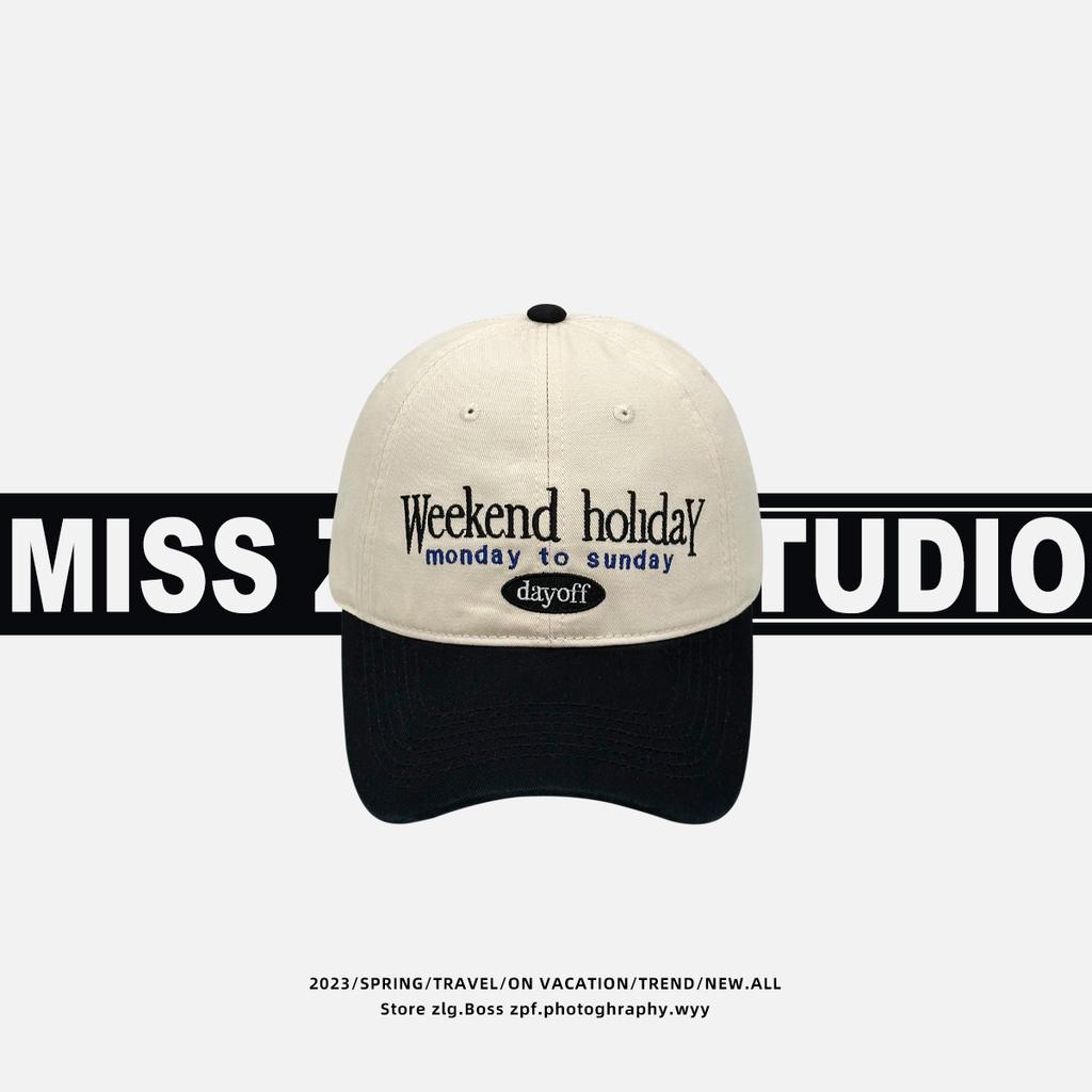 Retro color matching baseball cap women's face is small and versatile soft top cap big head circumference wide brim hat