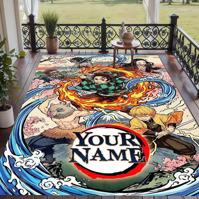 Custom Text Demon Slayer Pattern Floor Rug Soft Indoor Carpet Mat Living Room Bedroom