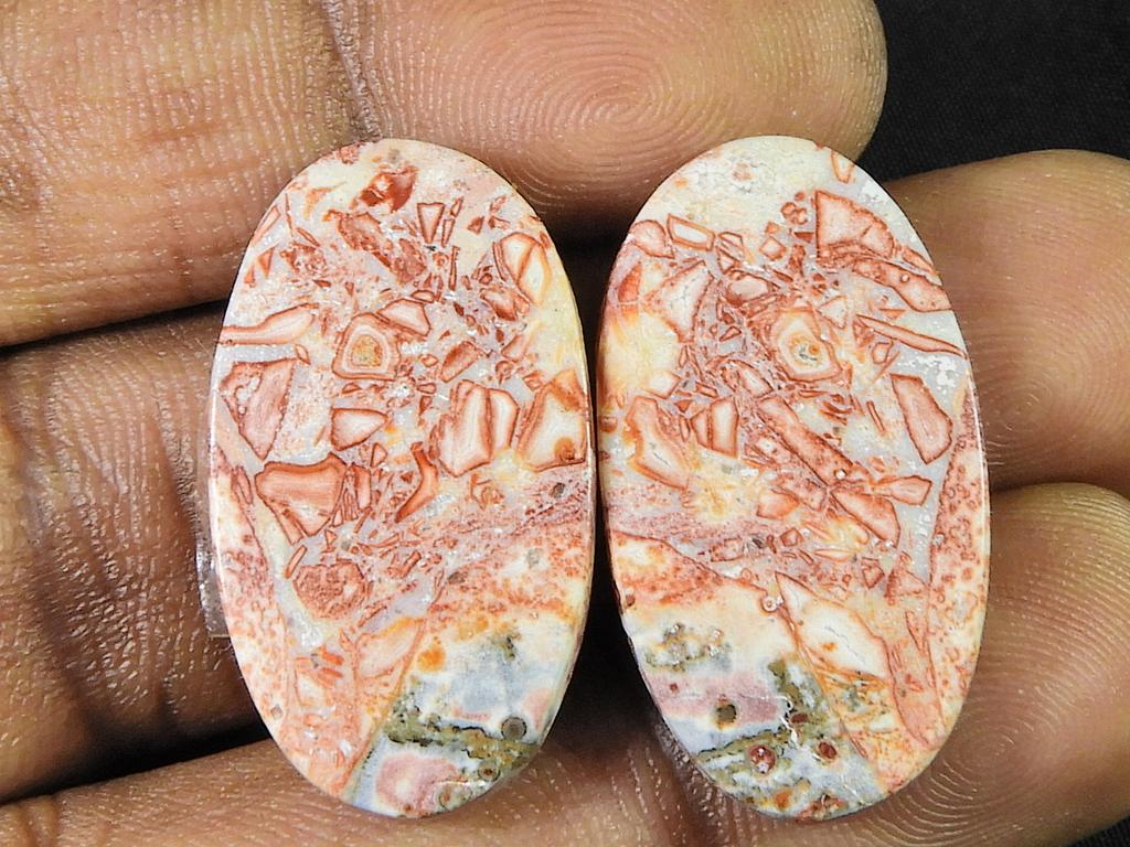 33Cts.Naturlig leopardskinn Jaspis matchet par Håndlaget edelsten 16X28X04 MM SK-801