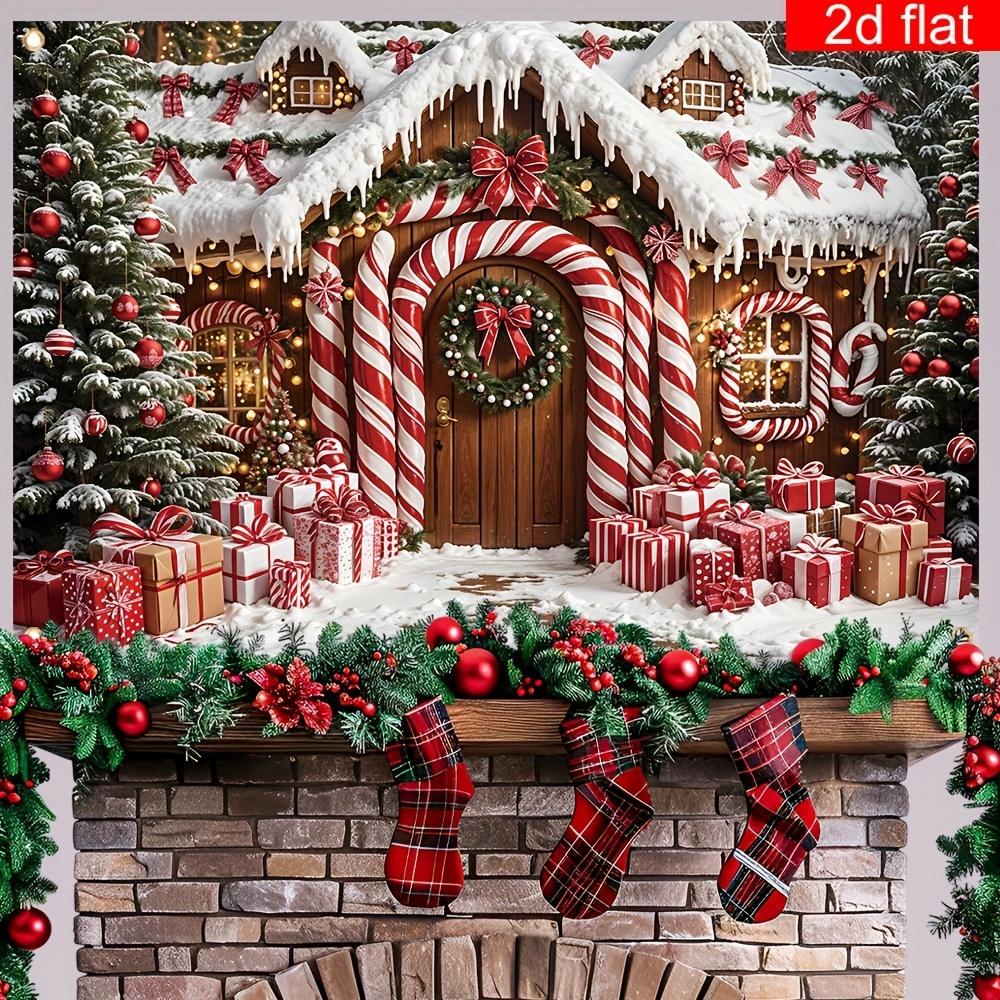 VIKAMA Christmas Cottage Tapestry Family Gathering Christmas Party Home Living Room Wall Hanging Holiday Room Decor