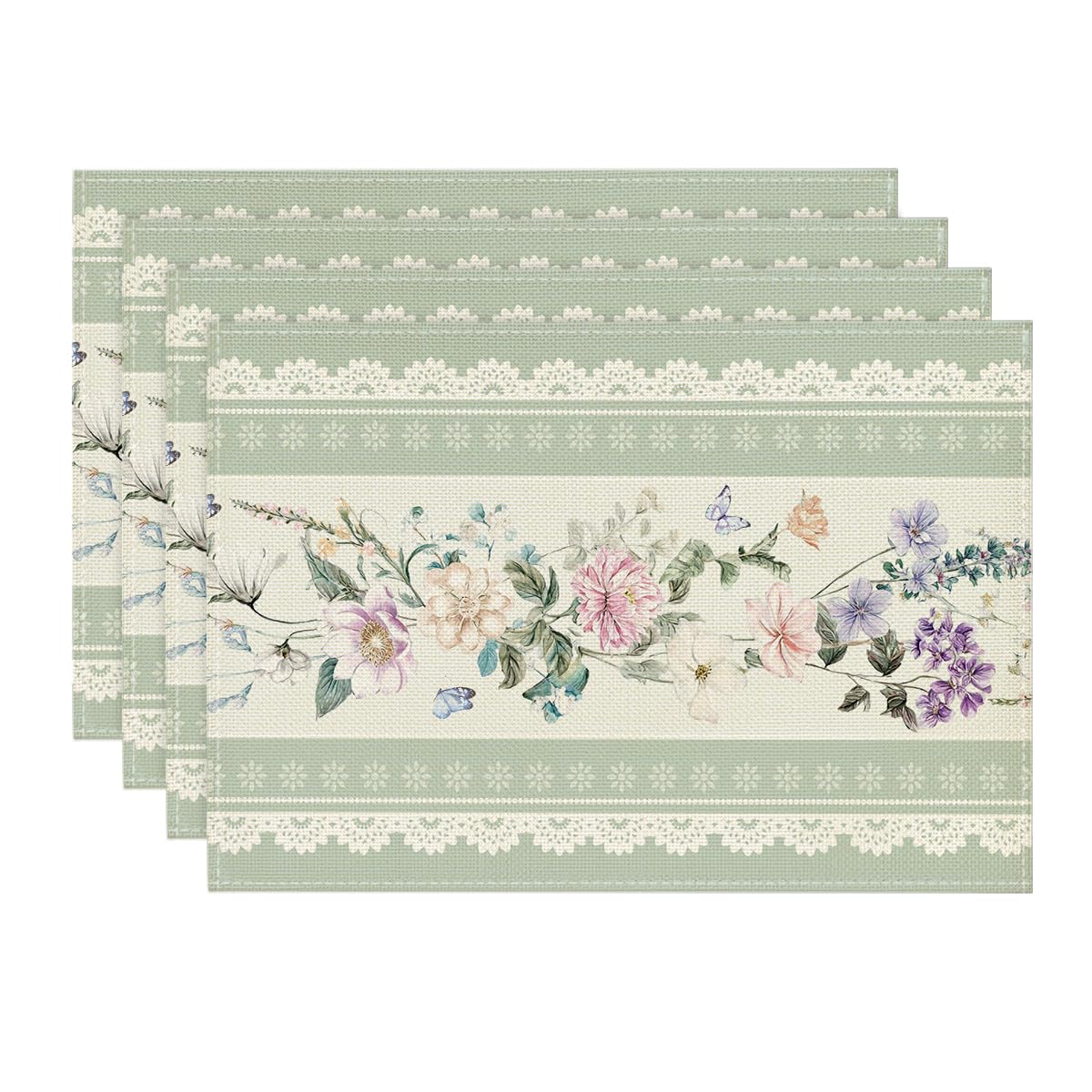 

Pink Printed Lace Floral Spring Placemats Set of 4, 12x18 Inch Seasonal Summer Holiday Table Mats for Party Kitchen Dining Decoration 12 x 18 , Rectangular 4 Pcs