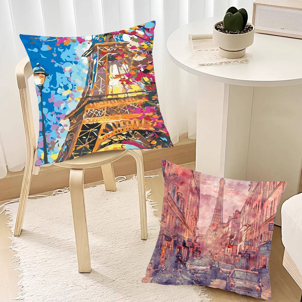Paris Eiffel Tower Pillow Case Square Pillow Bedroom Sofa Leisure Comfort Cushion Car Home Decoration