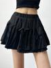 Cute Bow Mini Skirt with Shorts Women's Y2K Sweet Style Cake Skirt Ruffle Elastic Waist Fashion Female Clothing