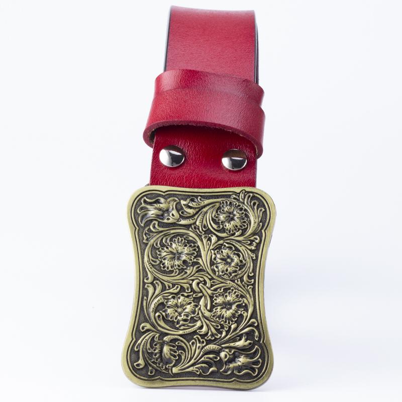 Fashion Genuine Leather Belt Arabesque Pattern Metal Buckle Retro Islam Vine Floral Design Royal Flower Carved Belt Decorative